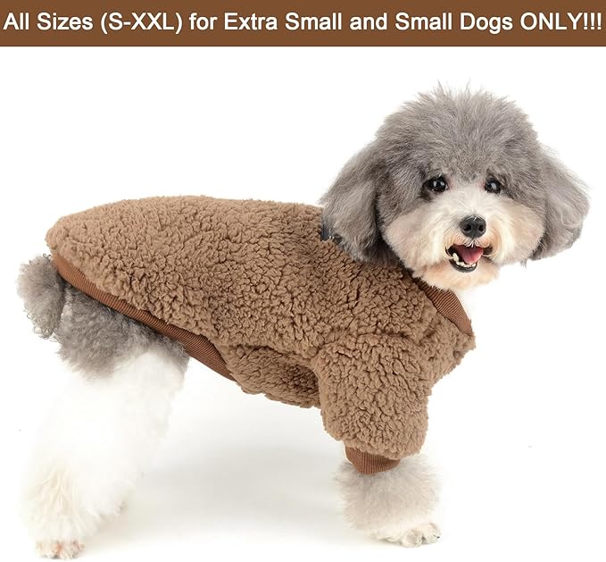 Zunea Sherpa Small Dog Sweater Coat Winter Fleece Puppy Clothes Warm Chihuahua Jacket Jumper Clothing Fall Pet Cat Doggy Boy Girl Shirt Apparel for Cold Weather Brown S