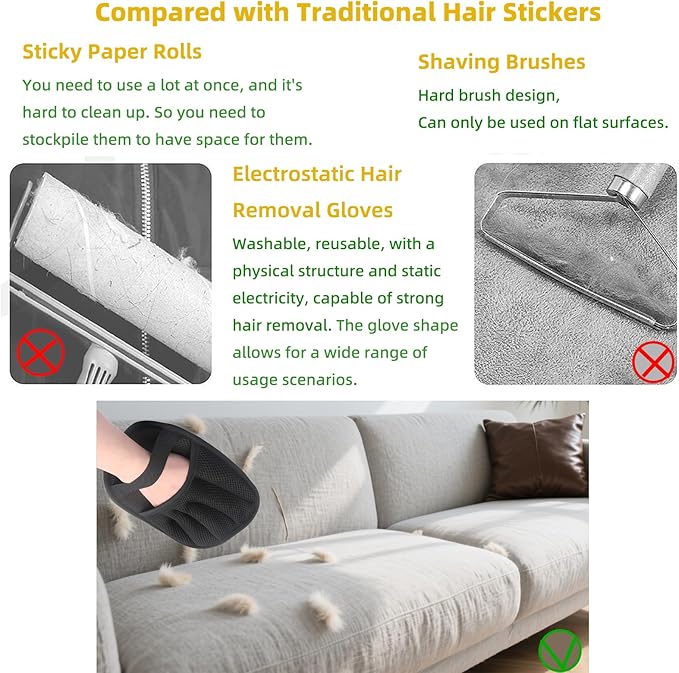 Pet Hair Removal Gloves for Cats & Dogs,2026, Large & Thick,Hair Brush,Washable,Reusable,For Clothes, Sofa,Carpet,Car Seat