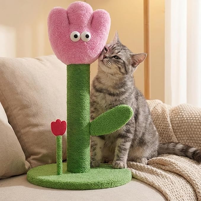 ZEZE Tulip Cat Scratching Post – Flower-Themed Cat Tree for Kittens & Adult Cats, Durable Sisal Rope Tower, Decorative Pet Furniture, Cute Home Design, Furniture Protection