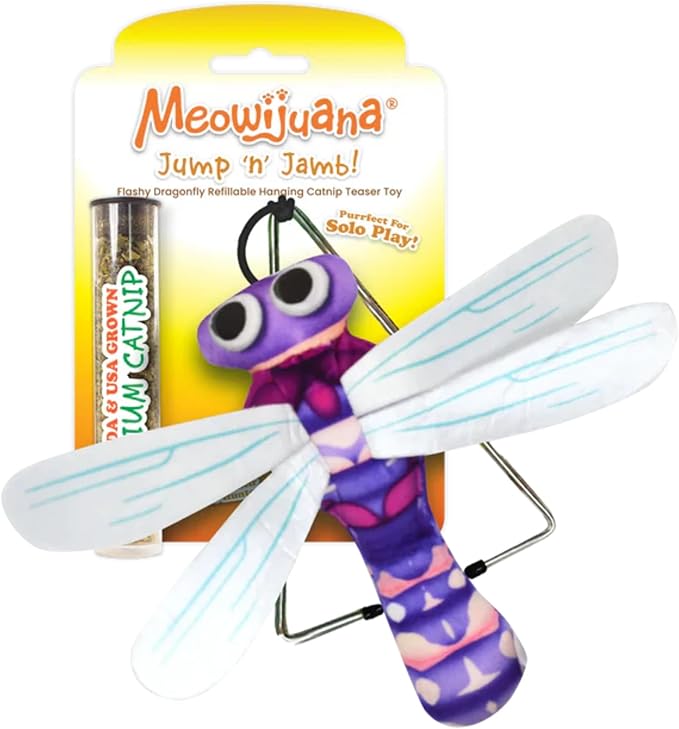 Meowijuana Jump 'n' Jamb Door Hanging Cat Toy | Dragonfly | Refillable Interactive Catnip Toy | Promotes Play and Cat Health | Includes Potent Catnip Grown in North America