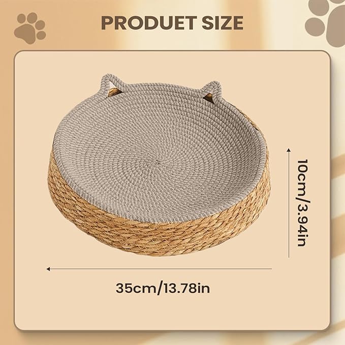 Cat Scratch Bowl - Breathable Woven Scratch Board, Kitten Ear Design Cotton Rope Cat Bed, Round Scratching Lounge Toy