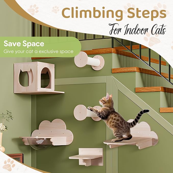 Cat Wall Furniture 11.8 Inch Cat Wall Steps for Wall Mounted Cat Wall Floating Ladder Cat Stairs for Scratching Wooden Cat Climbing Shelves with Hemp Rope for Indoor Cats or Kitty, 2 Pcs