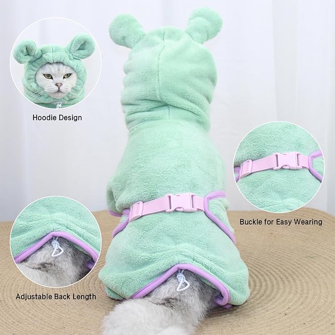 Pet Bathrobe for Dog Cat Absorbently Quick Drying Coat Cute Dogs Bath Towel Hooded Robe Adjustable Collar & Belly Strap for Pool Beach (Purple, Large)