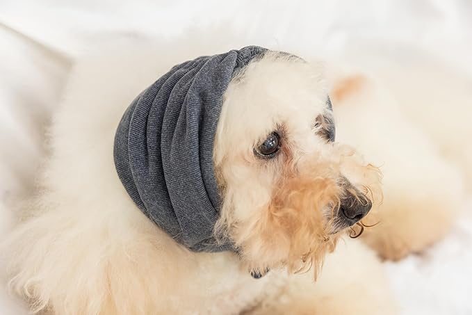 Dog Snood Ear Protector, Anxiety Ear Cover Anxiety Relief – Noise Canceling for Fireworks, Pet Grooming & Force Drying Grey M