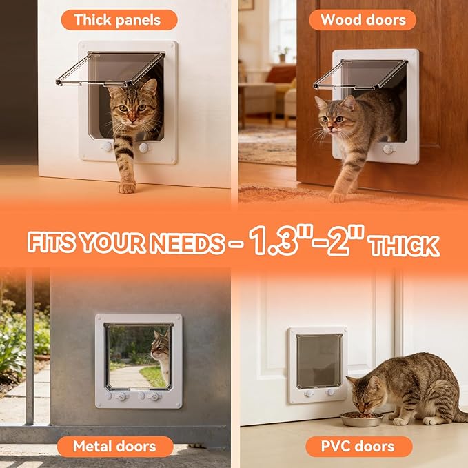 LIBBEPET Cat Door Interior Door, Indoor Cat Doors, X-Large Pet Doors for Cats Up to 25 lbs(Frame Size 9.8" x 11.6"), Upgraded 4 Way Locking Kitty Door for Interior & Exterior Doors, Easy to Install