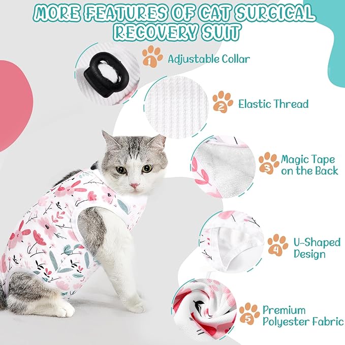 SlowTon Cat Recovery Suit - Cat Onesie for Cats After Surgery Female Male, Kitten Clothes Cats Surgical Spay Suit Abdominal Wounds, E-Collar Alternative Bodysuit Shirt Anti-Licking (White, L)