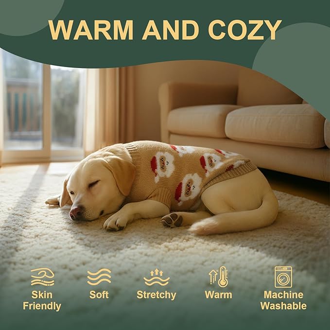 Dog Sweater Knitted for Small to Large Dogs Boy Girl, Classic Turtleneck Dog Christmas Sweaters, Warm & Soft Santa Claus Pet Clothes for Winter (Brown, S)