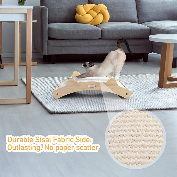 Double-Sided Sisal Cat Scratcher, Cat Scratchers for Indoor Cats with Natural Sisal + Carpet Cloth, Durable Solid Wooden Structure Scratch Pad, 16.5 x 10.8in