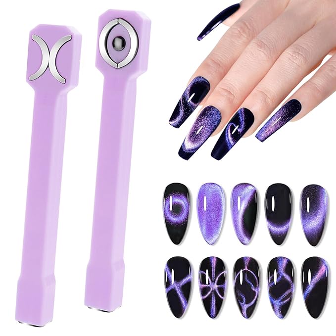 Honey Joy 3-in-1 Cat Eye Magnet for Nails, Multi-Function Nail Magnet Stick, Upgraded Cateye Magnet Tool for 3D Magnetic Cat Eye Gel Polish Nail Art, Salon & Home Use (NAT253-Purple)