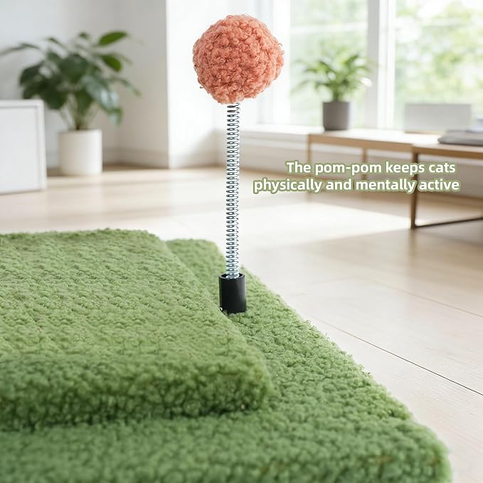 YUNIQUE Cactus Cat Scratching Post with Sisal Rope, Small Cat Tree with Dangling Balls & Feather for Kittens (Green,20.9'')