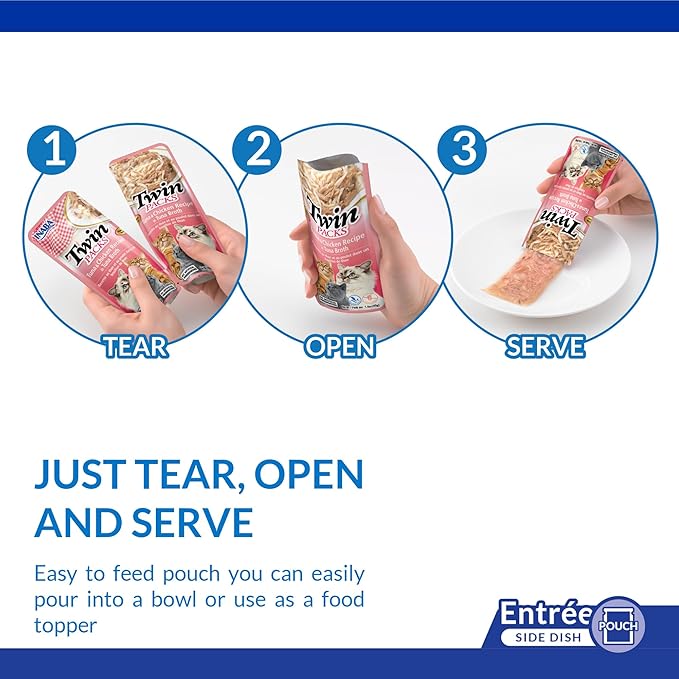 INABA Twin Packs for Cats, Side Dish/Topper Pouch, 1.4 Ounces per Serving, 16 Servings, Tuna & Chicken with Scallop Recipe in Scallop Broth