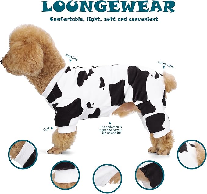 Adorable Cow Print Dog Pajamas – Lightweight, Cozy Four-Legged Outfit for Small to Large Dogs and Cats, Soft and Snuggly Pet Wear for Everyday Comfort and Cuteness.M