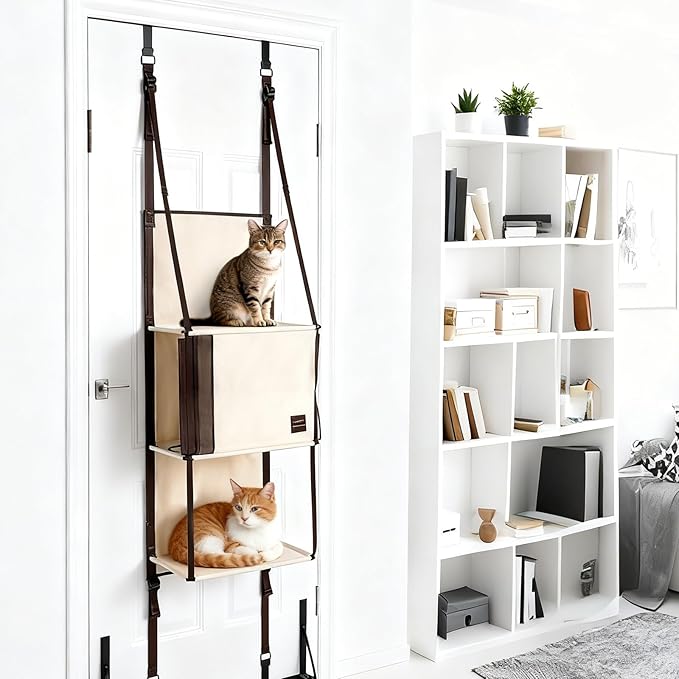 Door Hanging Cat Tree - Hanging Cat Climber 3-Tier Indoor, Door Mounted Collapsible Perch Hammock Bed, Tool-Free Assembly