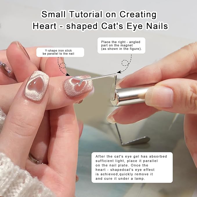 WOKOTO 5pcs Cat Eye Magnets For Nails With 5 Pcs Y-Shape Stencil For Heart Cat Eye Nail Magnet Tools Set, Cylinder, Flower, Pointed Powerful Nail Magnet For Nail Art, Flower Heart Magnet For Nails