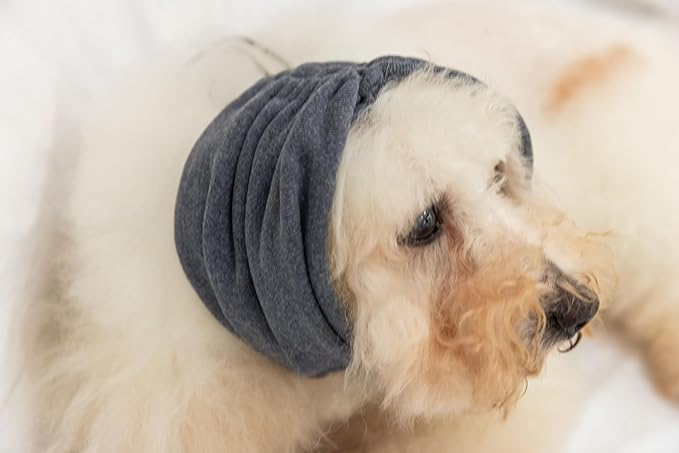 Dog Snood Ear Protector, Anxiety Ear Cover Anxiety Relief – Noise Canceling for Fireworks, Pet Grooming & Force Drying Grey M
