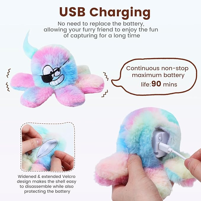 3 Pack Flapping Cat Toys with Catnip *3, Cat Plush Toy w/ Chirp & Crinkle Paper, USB-chargeable Floppy Wiggle fish for Bored Cats,Interactive Kitty Exercise Toy, Indoor Cats & Kitten Moving Kicker