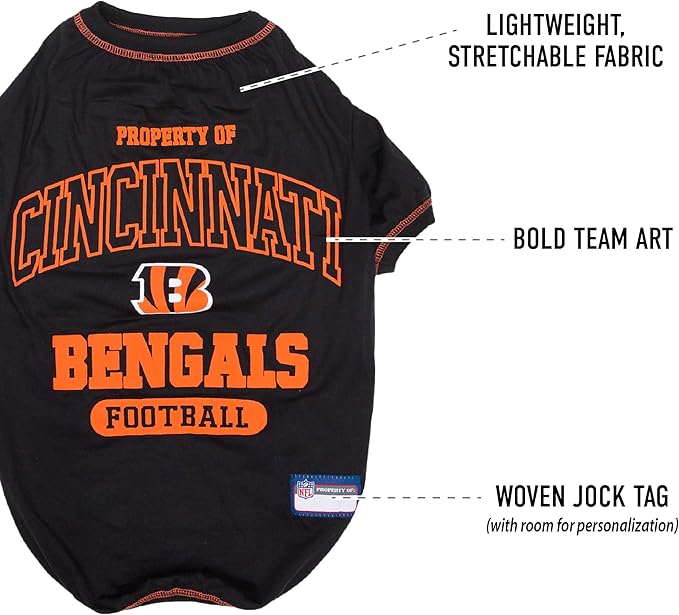 NFL Cincinnati Bengals Dog T-Shirt for Pets, Size Small. Officially Licensed Pet Shirt with Team Logo, Soft Stretchable Comfort Fit Apparel for Dogs & Cats