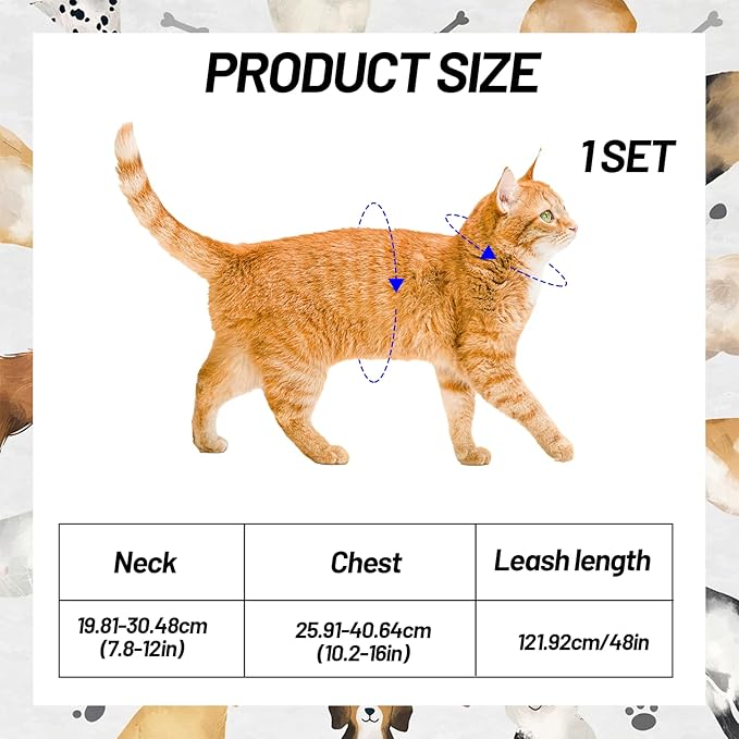 Cat Harness and Leash Set, 3-in-1 Escape Proof Adjustable, Comfortable Walking Travel Kitten Harness for Small Medium Large Cats (Grey)