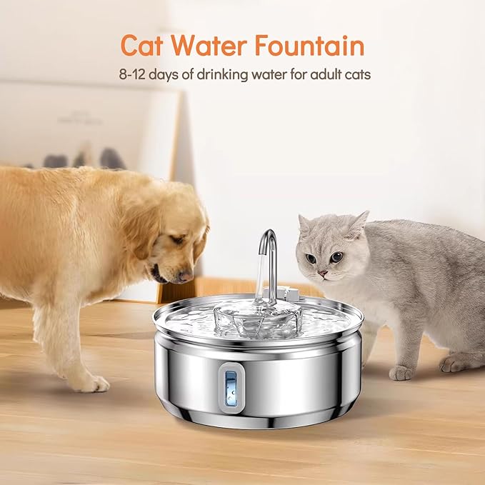 3.2L Dog Water Dispenser, Stainless Steel Cat Water Fountain Pet Drinking Dispenser Quiet Dog Drinking Waterer with Automatic Circulation Cat Feeding Watering Machine for Cats Dogs