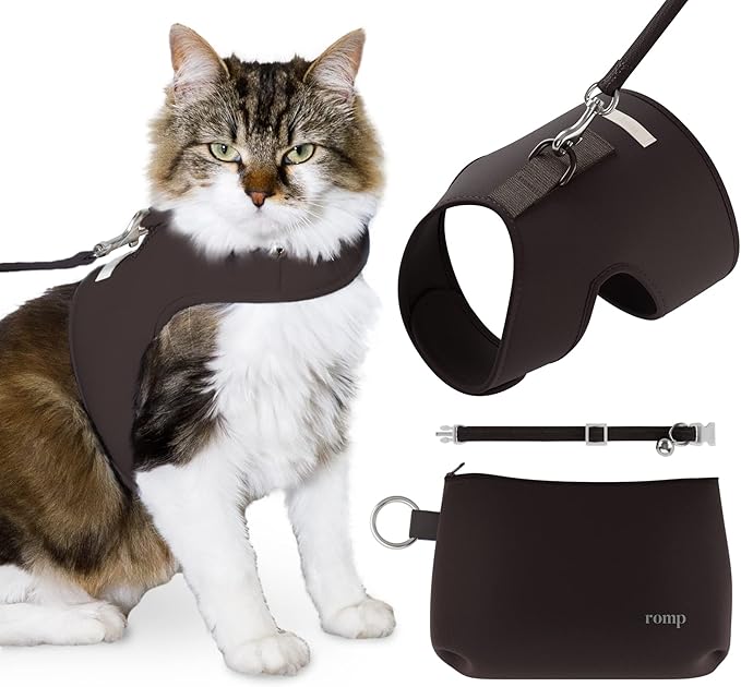 Cat Harness, Collar & Leash Set - Escape Proof Adjustable Choke Free Velcro Harness Vest for Walking Cats & Kittens (Sable Brown, Medium)
