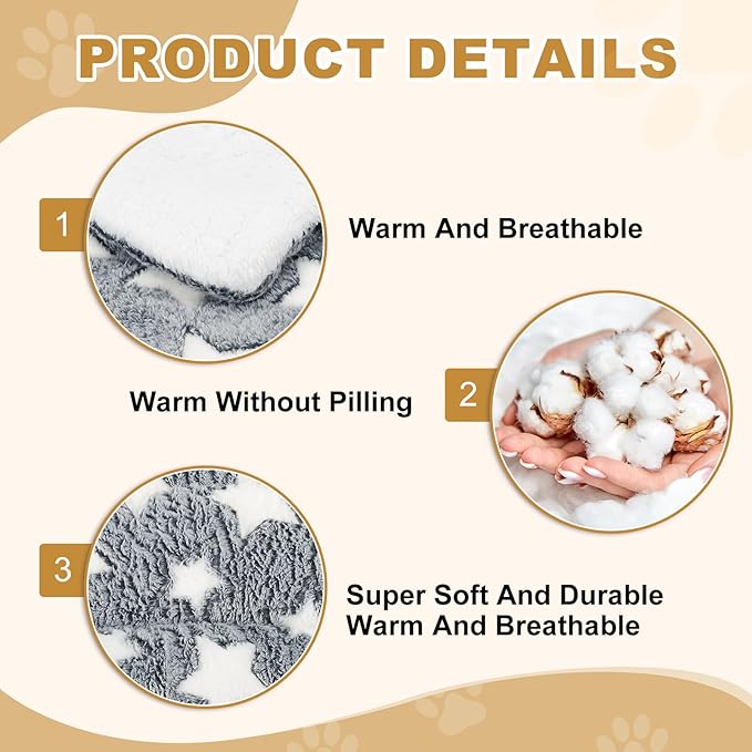 Dog Cat Bed Mat, Soft Coral Fleece Pet Cushion Pad with Cute Star Print, Warm Washable Pet Bed 13x10 Inches, (Gray White), Intended for Medium Small Dog Cat