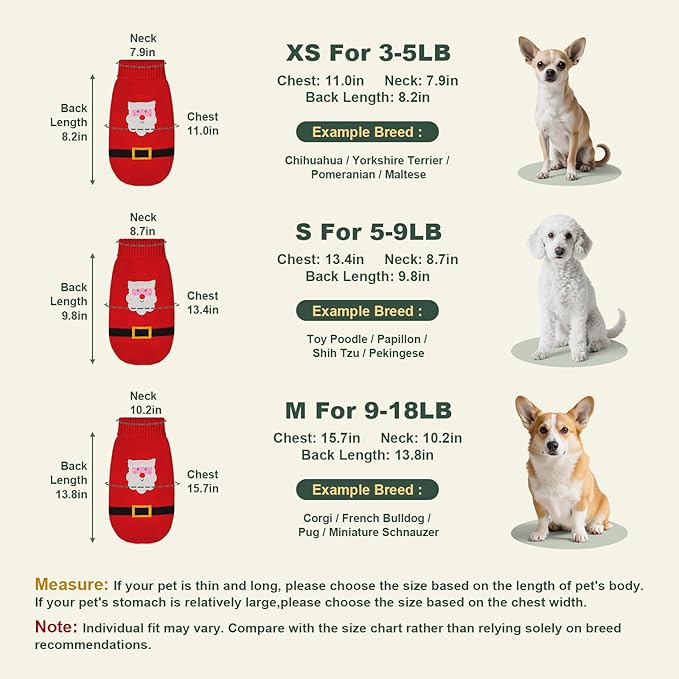Dog Sweater Knitted for Small to Large Dogs Boy Girl, Classic Turtleneck Dog Christmas Sweaters, Warm & Soft Pet Clothes for Winter (Santa Claus, S)