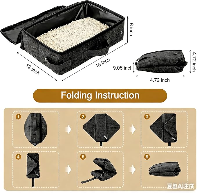 Portable Cat Litter Box with Lid, 16 * 12 * 6 inches Foldable Travel Litter Box for Cats, Lightweight & Easy to take, Cat Essentials for Outdoor Traveling