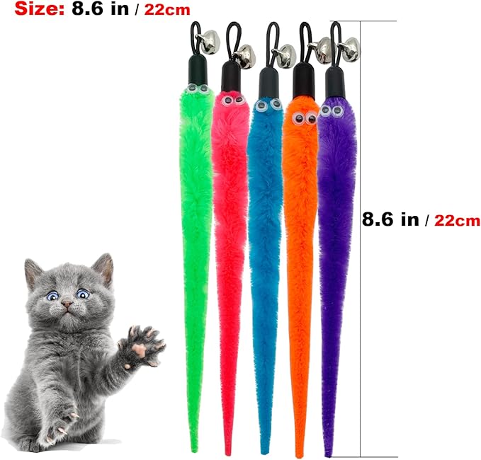 CATENESS Cat Worm Toy Refills, 15 Pieces Cat Wand Attachments Worms Toy for Indoor Cats