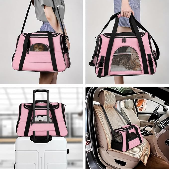 Cat Carriers, Dog Carriers, Pet Carriers – Airline-Approved Soft-Sided Bag for Cats & Small Dogs (Up to 15 lb), Foldable, Breathable Mesh, Privacy Cover, Washable & Lightweight