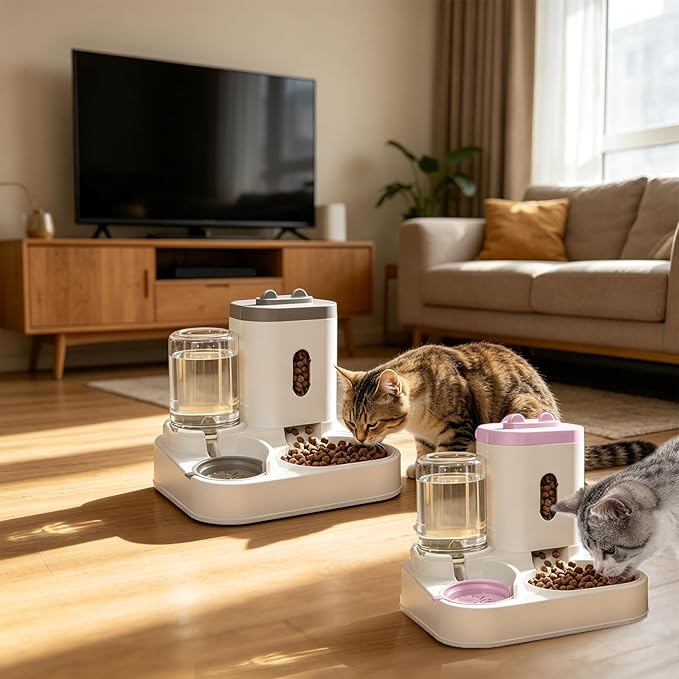 Automatic Cat Feeder | Smart 2-in-1 Food Water Dispenser | Cat Automatic Feeder | for Outdoor Indoor Animal Kitten Puppy Feeding Watering Wet Dry