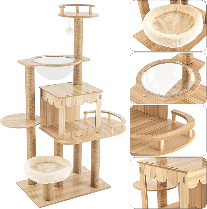 Cat Tree Modern Cat Tower for Indoor Cats, Multi-Level Cat Condos with Scratching Post & Resting Platforms for Large/Small Cat Climbing, Cat Activity Center Playground