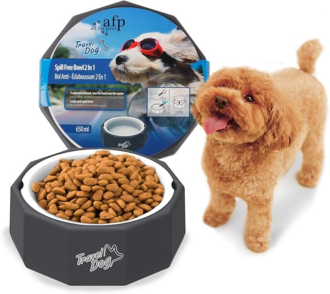 ALL FOR PAWS 2 in 1 Dog Food Water Bowl Pet Spill Free Bowl Portable Travel Puppy Dish Carry Up to 650ml