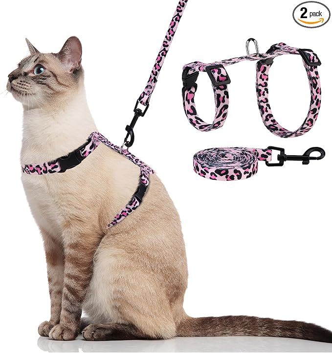 PAWCHIE Cat Harness and Leash Set, Cats Escape Proof-Adjustable Kitten Harness Lightweight Soft Outdoor Walking Travel Pet Safe Harness, Puppy Harness for Girl Cats Bunny Rabbit Small Dog, Pink M