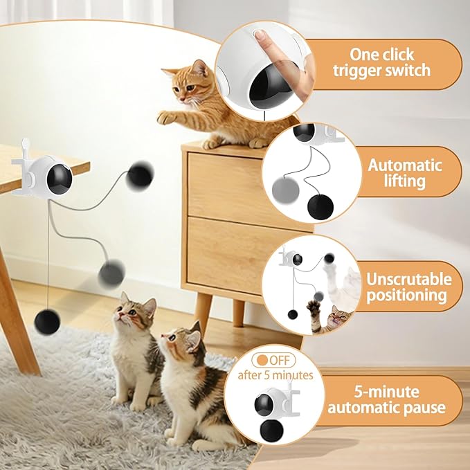 Automatic Interactive Cat Toy Ball, Electronic Self-Play Lifting Hanging Pet Cat Ball Random Up-Down Motion Indoor Cats & Kittens Toy