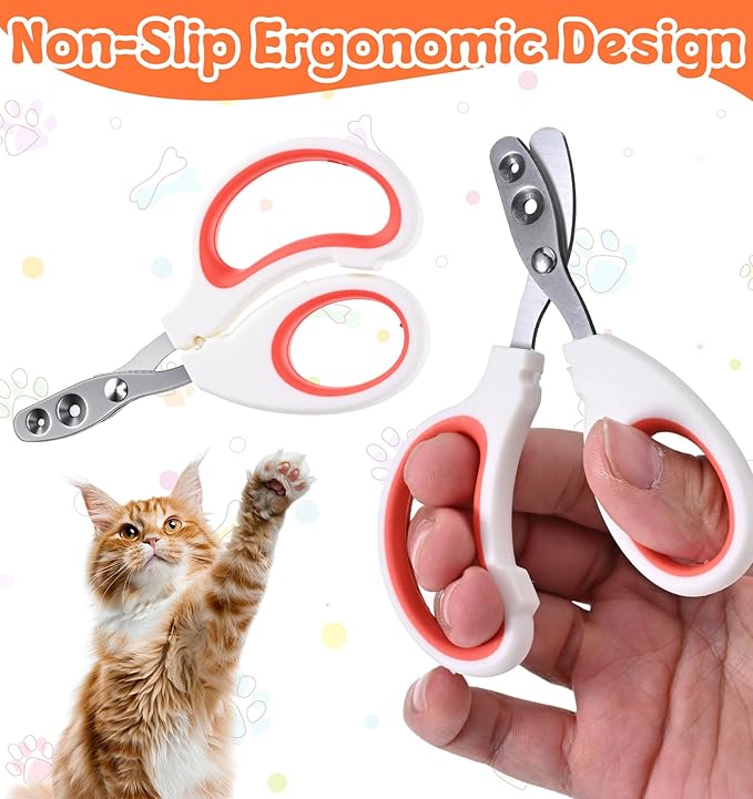 2 Pcs Cat Nail Clipper, Cat Claw Clippers with Guard for Cats Bearded Dragon Animal Claws Trimmer Ideal for Bearded Dragon Cats Rabbit, Non-slip Handle & Stainless Steel Blades, Safe & Easy to Use