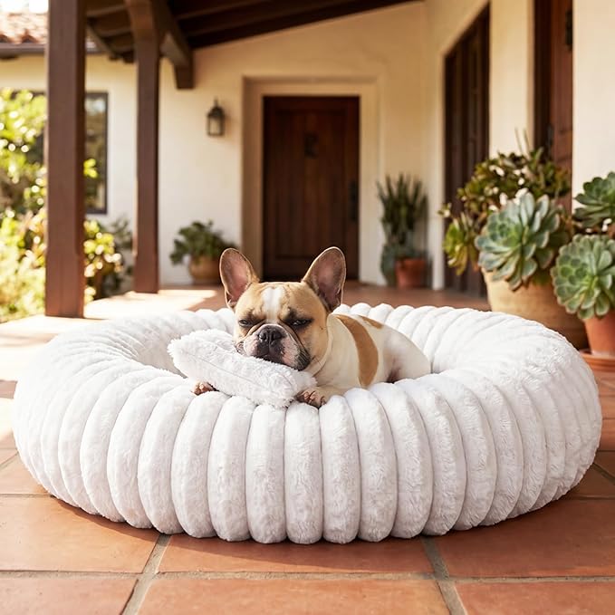 Self Warming Cat Bed, Donut Pet Bed for Indoor Cats and Small Dogs, Self-Heating Dog Bed with Non-Slip Bottom, Winter Comfort Dog Beds for Puppies, Washable & Portable Egg Tart Shape (S)