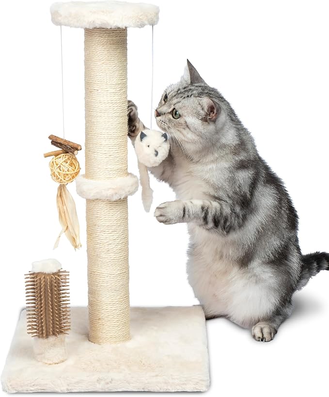 Best Pet Supplies Catify Cat Scratcher, Fun Interactive Scratchers, Posts, Poles, Claw Safe, Furniture Saver Indoor Play Support Natural Cat Behaviors Heavy Duty - Beige, 15.71 x 15.71