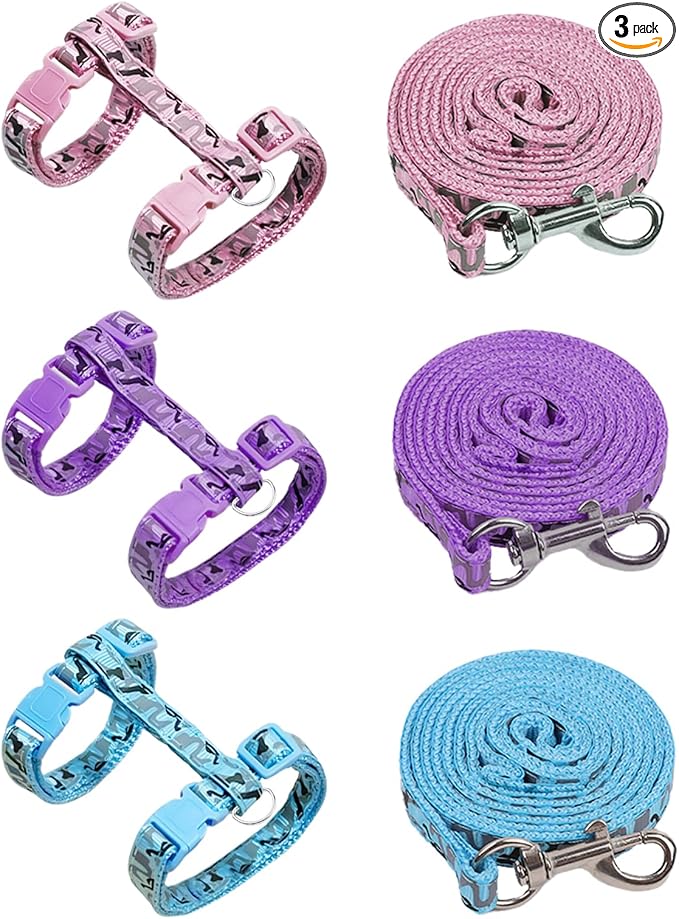 3 Pack Cat Leash and Harness Set, Lightweight Adjustable Collar Escape Proof for Cats