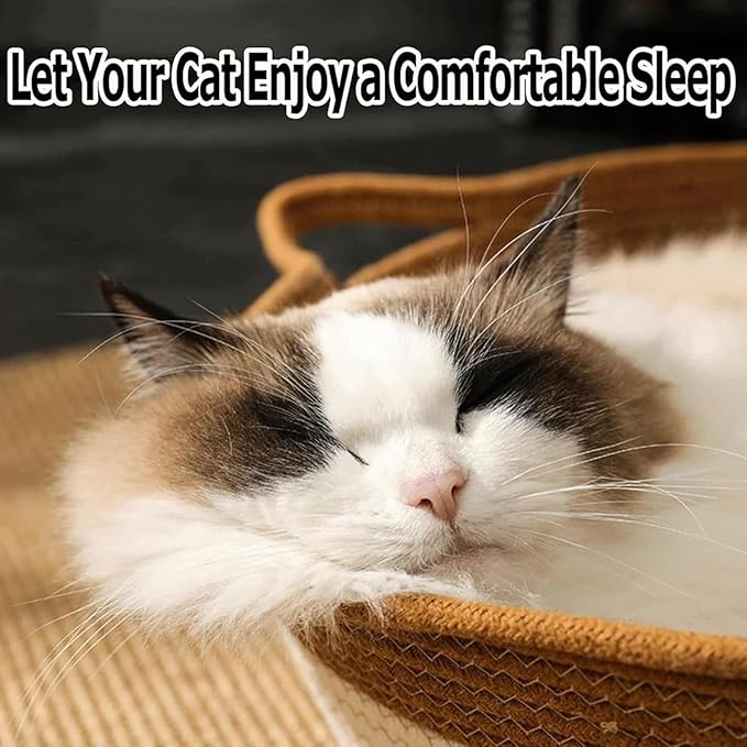 Instinct Basket, Stimulicat Cat Bed, Stimulicat Cat Bed Rope Cotton with Cushion, Eliminates Bed Rejection Round Pet Basket, Boho Catbed for Cats Handwoven Scratchable Breathable Weave (Small-B)