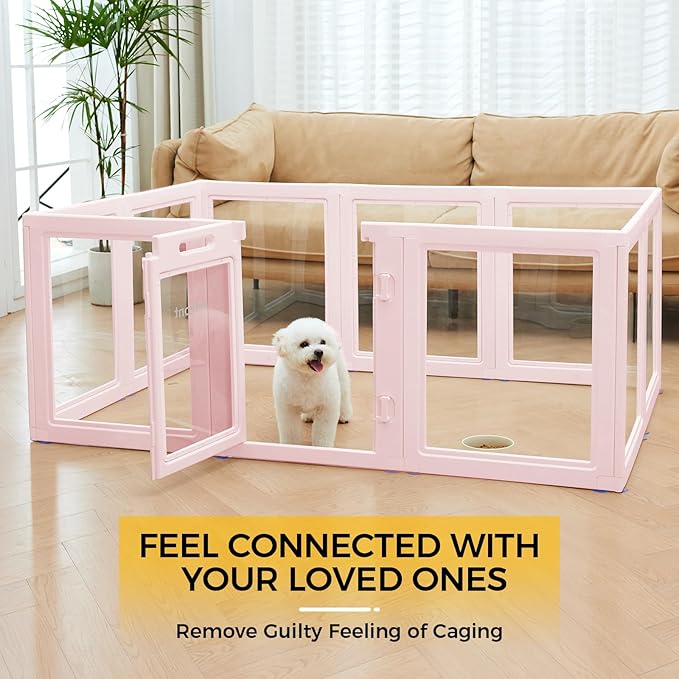 EVERFRONT Clear Acrylic Dog Playpen - Clear Dog Play Pen - Easy Assemble Acrylic Dog Playpen - Puppy Playpen, Cat Playpen, Small Animal Playpen, Dog Play Pen Indoors