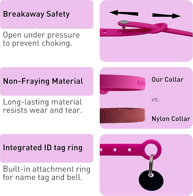 Nuvuq Cat Collar 2 Pack - Soft, Comfortable, and Lightweight Safety Breakaway Collar with Name Tag Ring for Outdoor Cats and Sensitive Skin Kittens (6 ⅞" to 10 ¼", Pink)