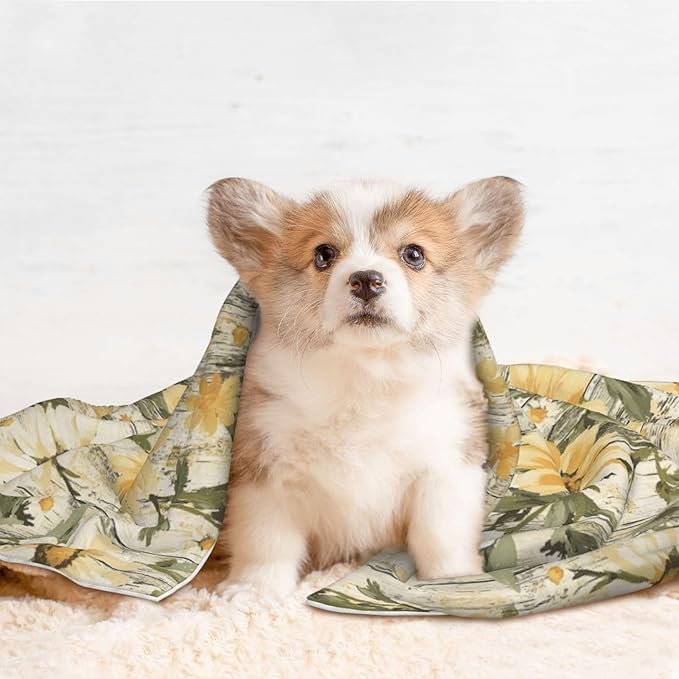 Pet Blanket,Warming Ultra Soft Warming Mat for Indoor Pet Beds & Furniture Reversible Blanket Machine Washable 27.6 * 19.7Inch,Woodgrain Daisy Pattern