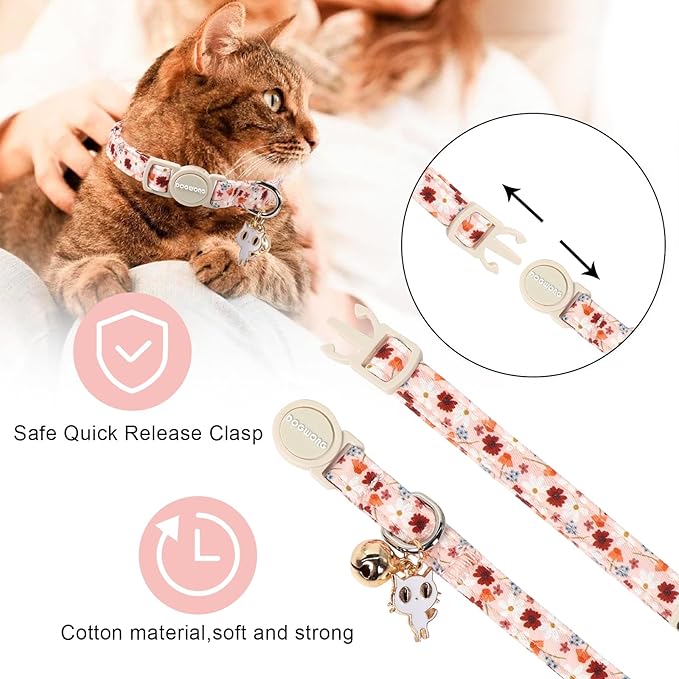 Cat Collar,2 Pack Cute Cat Collars Breakaway with Bell- Safety Buckle Flower Daisy Orange Cat Collar for Girl Cats and Small Dogs，Adjustable 7-12 Inch,Pet Supplies Accessories