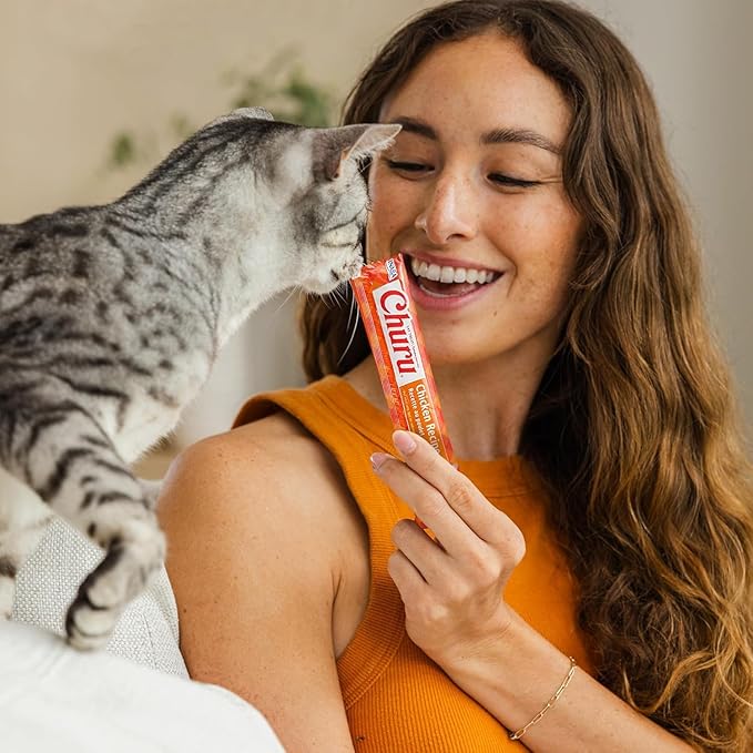 INABA Churu Lickable Purée Natural Cat Treats - Tuna with Chicken Recipe, 8 Tube Box