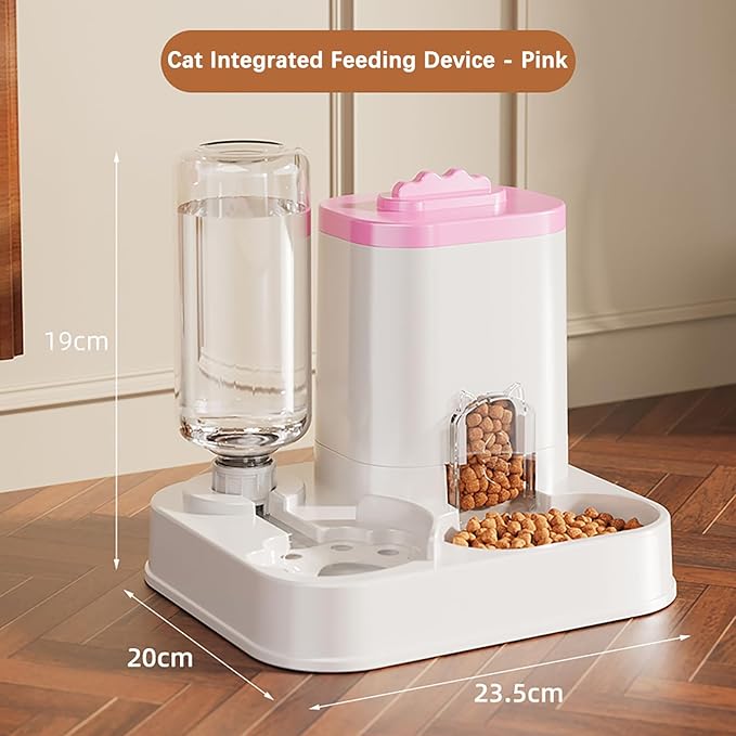 Pink Cat Food Dispenser Dog Cat Feeder Automatic Integrated Food Basin 1-10L Large Capacity Feeding & Watering Supplies Automatic Pet Feeder for Small Medium Dogs Puppy Kitten Cats Food Bowl