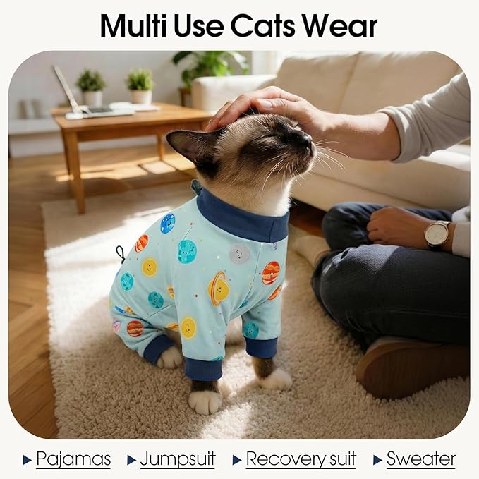 DENTRUN Cat Clothes for Hair Control with Hair Sticky Fabric - Soft Recovery Suit & Breathable Lint-Resistant Cat Sweater for Cats Only, Kitten Onesie Pajamas, XXL, Deep Blue