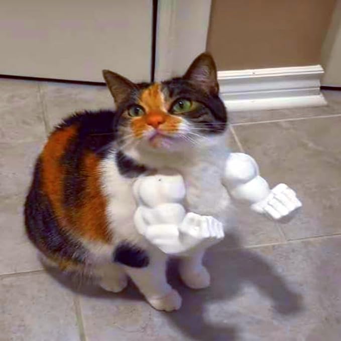 Cat Arms Muscle Arms for Cats Neck Funny 3D Printed Arm Cosplay Accessories (White)