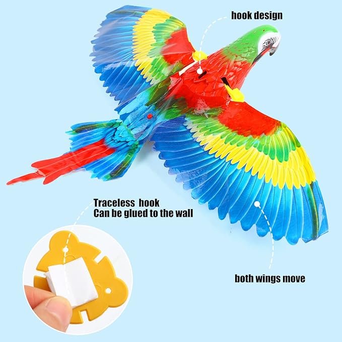 LOMIMOS Simulation Bird Cat Toy, Interactive Hanging Spinning Electric Toy Bird for Cats Indoor Ceiling Kitten Play Chase Exercise Eliminating Boredom(Parrot)