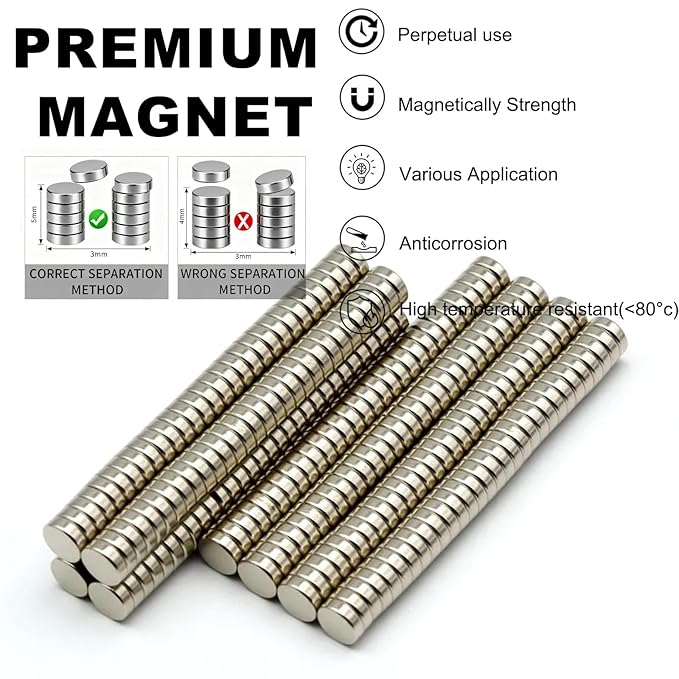100pcs 5×2mm Mini Round Magnets for Nail Clippers, Measuring Artificial Nail Length, Multi-Use Cat Eye Nail Design Tools, Neodymium Magnet for Fridge Magnets, Crafts, Office Supplies