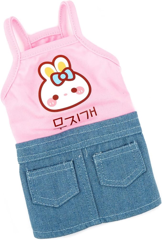 PAIDEFUL Small Girls Dog Denim Dress Spring Summer Sundress Cartoon Patch Soft Comfortable Puppy Clothes Cute Sleeveless Pullover Cats Costume Birthday Party, Pink, XS